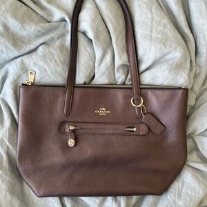 Coach Brown Metallic Leather Tote Bag
